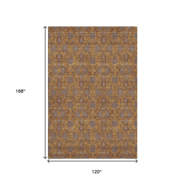 HomeRoots 10' Copper Beige and Gray Floral Area Rug - Washable, UV Protected, Stain Resistant for Homes 656819