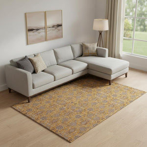 HomeRoots 10' Copper Beige and Gray Floral Area Rug - Washable, UV Protected, Stain Resistant for Homes 656819