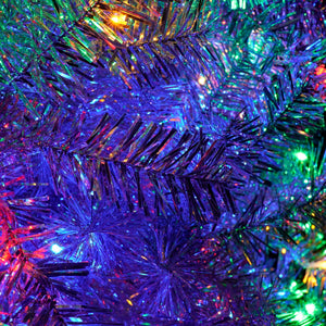 English Elm 6FT Silver Pre-Lit Christmas Tree with 800 Tips, 300 LEDs, 11 Modes, Hinged Metal Stand, Indoor/Outdoor N704P199512N