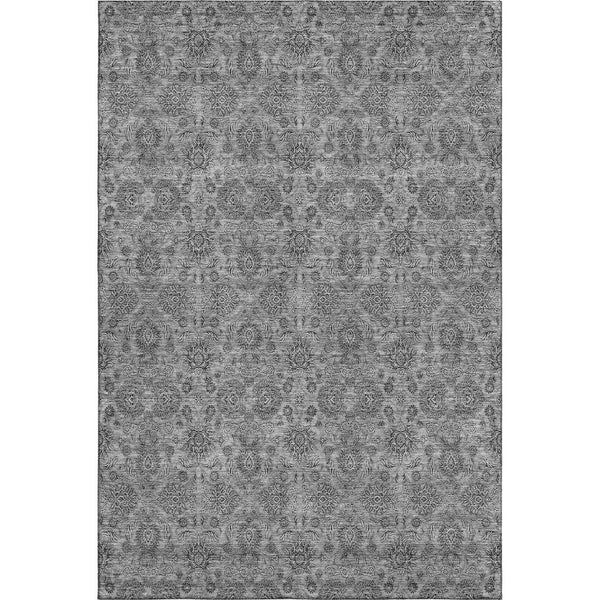 HomeRoots 5' Gray and Silver Floral Washable Area Rug - UV Protected, Stain Resistant, Ideal for High-Traffic Areas 656821