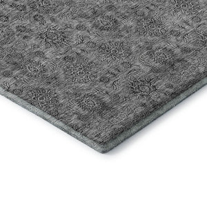 HomeRoots 5' Gray and Silver Floral Washable Area Rug - UV Protected, Stain Resistant, Ideal for High-Traffic Areas 656821