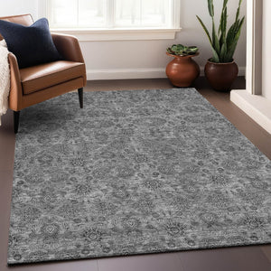 HomeRoots 5' Gray and Silver Floral Washable Area Rug - UV Protected, Stain Resistant, Ideal for High-Traffic Areas 656821
