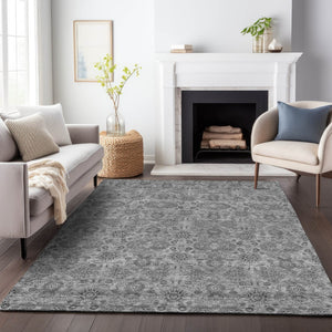 HomeRoots 10' X 14' Gray and Silver Floral Area Rug - Washable, UV-Protected, Stylish for High-Traffic Spaces! 656825