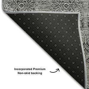 HomeRoots 10' X 14' Gray and Silver Floral Area Rug - Washable, UV-Protected, Stylish for High-Traffic Spaces! 656825