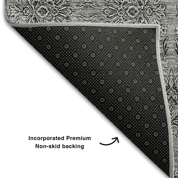HomeRoots 10' X 14' Gray and Silver Floral Area Rug - Washable, UV-Protected, Stylish for High-Traffic Spaces! 656825