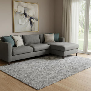 HomeRoots 10' X 14' Gray and Silver Floral Area Rug - Washable, UV-Protected, Stylish for High-Traffic Spaces! 656825