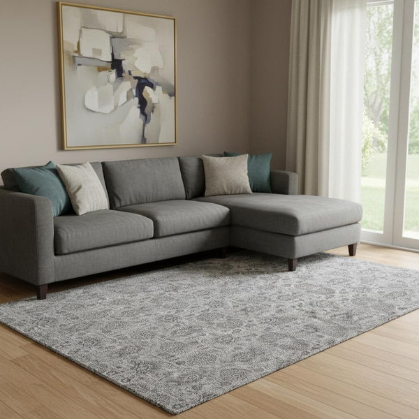 HomeRoots 10' X 14' Gray and Silver Floral Area Rug - Washable, UV-Protected, Stylish for High-Traffic Spaces! 656825