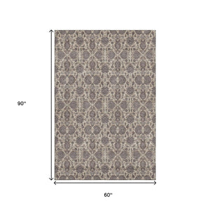 HomeRoots 5' X 8' Elegant Ivory & Taupe Floral Area Rug - Washable, UV-Protected, Stain-Resistant Beauty! 656827