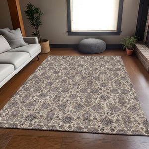 HomeRoots 5' X 8' Elegant Ivory & Taupe Floral Area Rug - Washable, UV-Protected, Stain-Resistant Beauty! 656827