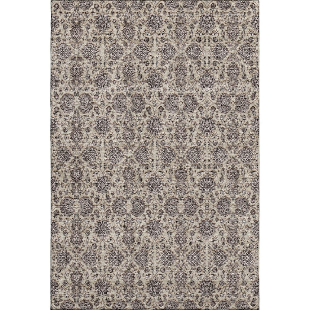 HomeRoots 5' X 8' Elegant Ivory & Taupe Floral Area Rug - Washable, UV-Protected, Stain-Resistant Beauty! 656827