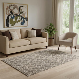 HomeRoots 5' X 8' Elegant Ivory & Taupe Floral Area Rug - Washable, UV-Protected, Stain-Resistant Beauty! 656827