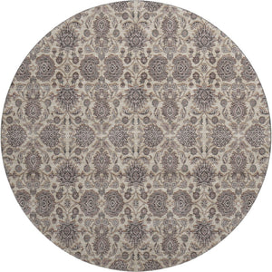 HomeRoots 8' Ivory and Taupe Floral Round Rug – Washable, UV-Protected, Stain-Resistant for Timeless Style! 656828