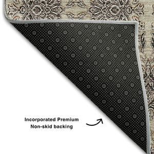 HomeRoots 8' Ivory and Taupe Floral Round Rug – Washable, UV-Protected, Stain-Resistant for Timeless Style! 656828