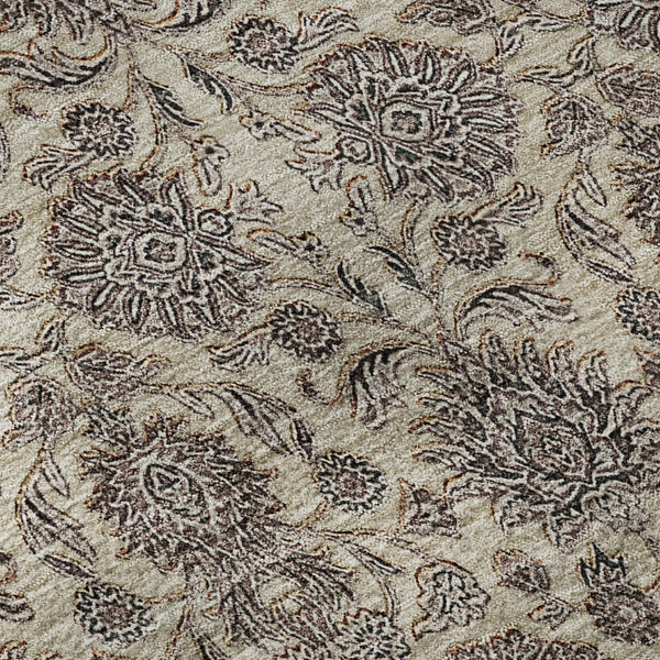 HomeRoots 8' Ivory and Taupe Floral Round Rug – Washable, UV-Protected, Stain-Resistant for Timeless Style! 656828