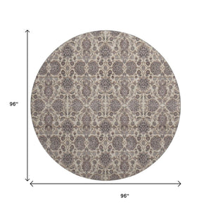 HomeRoots 8' Ivory and Taupe Floral Round Rug – Washable, UV-Protected, Stain-Resistant for Timeless Style! 656828