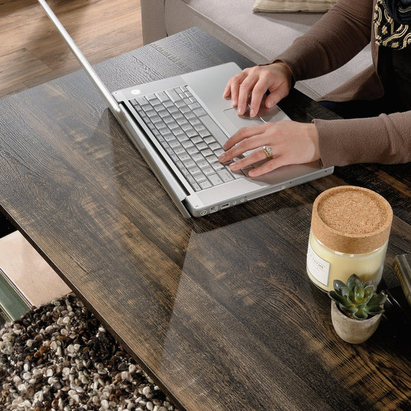 English Elm Lift-Top Coffee Table With Hidden Storage, Adjustable Workspace, And Stylish Brown Finish For Modern Homes B356P367937