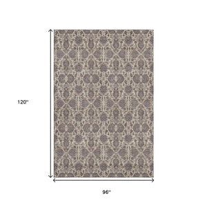 HomeRoots 8' X 10' Elegant Ivory & Taupe Floral Washable Area Rug with UV Protection for Active Homes 656829