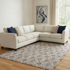 HomeRoots 8' X 10' Elegant Ivory & Taupe Floral Washable Area Rug with UV Protection for Active Homes 656829