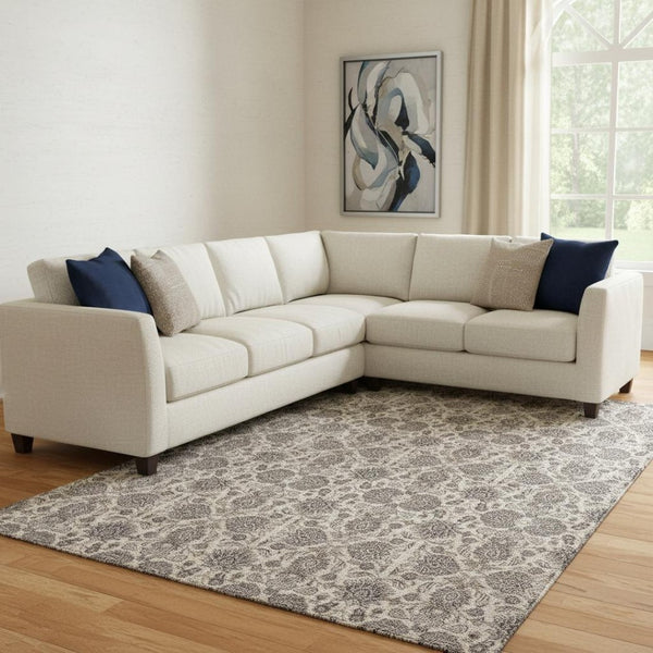 HomeRoots 8' X 10' Elegant Ivory & Taupe Floral Washable Area Rug with UV Protection for Active Homes 656829