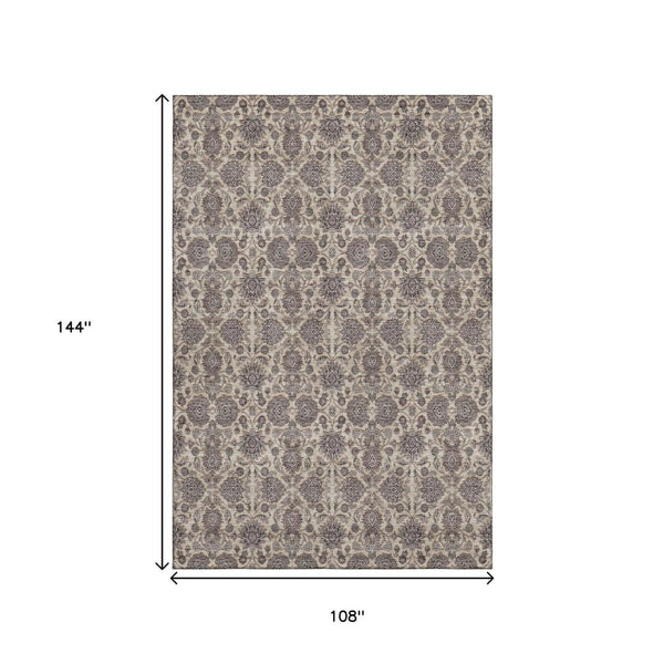 HomeRoots 9' X 12' Elegant Ivory & Taupe Floral Area Rug - Washable, UV-Protected, Durable for Busy Homes 656830