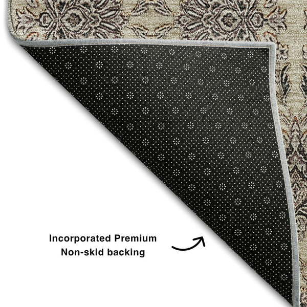HomeRoots 9' X 12' Elegant Ivory & Taupe Floral Area Rug - Washable, UV-Protected, Durable for Busy Homes 656830