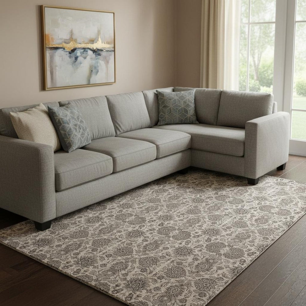 HomeRoots 9' X 12' Elegant Ivory & Taupe Floral Area Rug - Washable, UV-Protected, Durable for Busy Homes 656830
