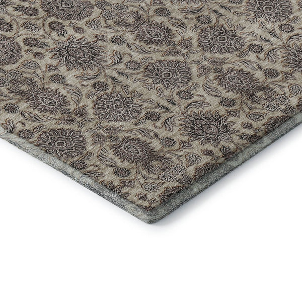 HomeRoots 10' X 14' Elegant Floral Washable Area Rug - Ivory & Taupe, UV Protected, Perfect for Homes with Kids! 656831