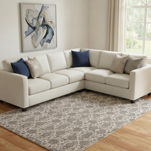 HomeRoots 10' X 14' Elegant Floral Washable Area Rug - Ivory & Taupe, UV Protected, Perfect for Homes with Kids! 656831