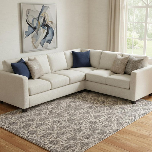 HomeRoots 10' X 14' Elegant Floral Washable Area Rug - Ivory & Taupe, UV Protected, Perfect for Homes with Kids! 656831