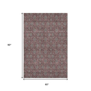 HomeRoots 5' X 8' Merlot & Gray Floral Area Rug - Washable, Stain-Resistant, UV-Protected for Everyday Elegance 656833