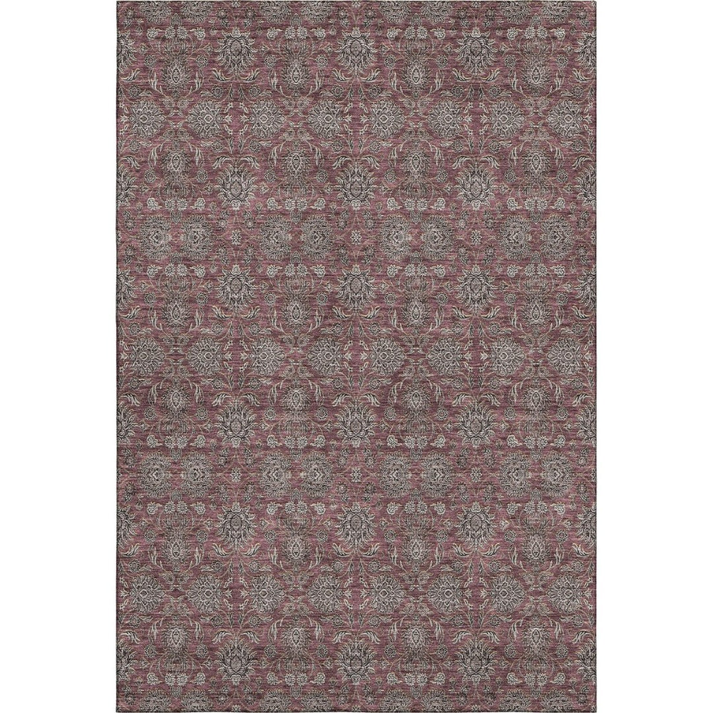 HomeRoots 5' X 8' Merlot & Gray Floral Area Rug - Washable, Stain-Resistant, UV-Protected for Everyday Elegance 656833