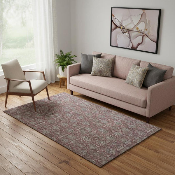 HomeRoots 5' X 8' Merlot & Gray Floral Area Rug - Washable, Stain-Resistant, UV-Protected for Everyday Elegance 656833