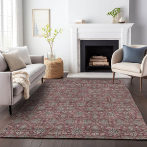 HomeRoots 8' X 10' Merlot & Gray Floral Area Rug - Washable, Stain Resistant, UV Protected for Any Room Decor 656835