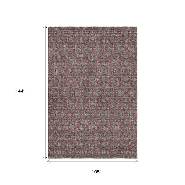 HomeRoots 9' X 12' Merlot and Gray Floral Area Rug - Stain-Resistant, UV Protected, Perfect for Busy Homes! 656836
