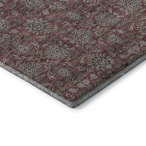 HomeRoots 9' X 12' Merlot and Gray Floral Area Rug - Stain-Resistant, UV Protected, Perfect for Busy Homes! 656836