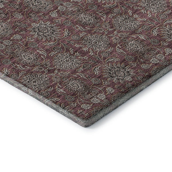 HomeRoots 9' X 12' Merlot and Gray Floral Area Rug - Stain-Resistant, UV Protected, Perfect for Busy Homes! 656836