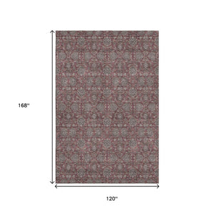 HomeRoots 10' X 14' Merlot and Gray Floral Area Rug - Stylish, Washable, UV-Protected for Active Homes 656837