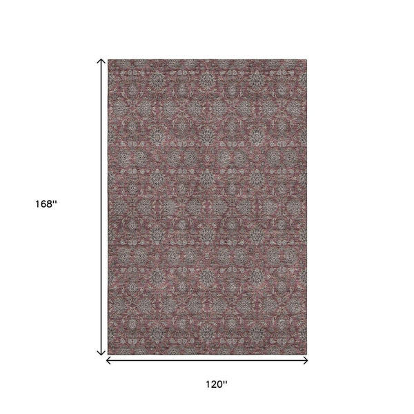 HomeRoots 10' X 14' Merlot and Gray Floral Area Rug - Stylish, Washable, UV-Protected for Active Homes 656837
