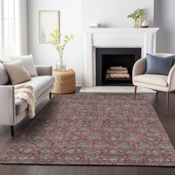 HomeRoots 10' X 14' Merlot and Gray Floral Area Rug - Stylish, Washable, UV-Protected for Active Homes 656837