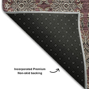 HomeRoots 10' X 14' Merlot and Gray Floral Area Rug - Stylish, Washable, UV-Protected for Active Homes 656837