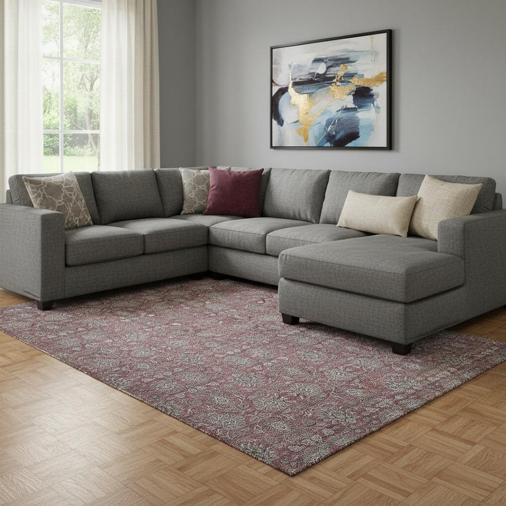 HomeRoots 10' X 14' Merlot and Gray Floral Area Rug - Stylish, Washable, UV-Protected for Active Homes 656837