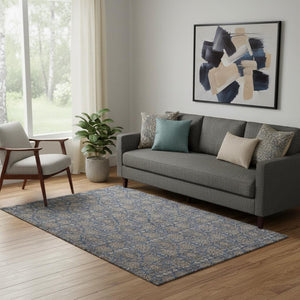 HomeRoots 5' X 8' Navy Blue & Beige Floral Area Rug - Stylish, Washable, UV-Protected for High-Traffic Spaces 656839