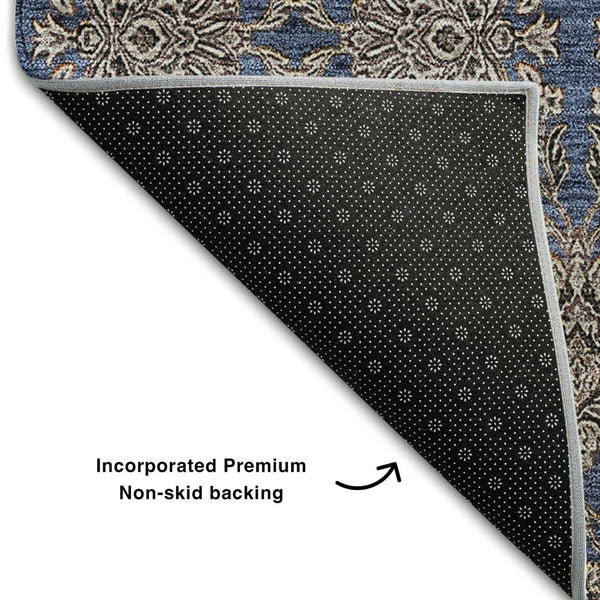 HomeRoots 5' X 8' Navy Blue & Beige Floral Area Rug - Stylish, Washable, UV-Protected for High-Traffic Spaces 656839