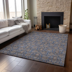 HomeRoots 5' X 8' Navy Blue & Beige Floral Area Rug - Stylish, Washable, UV-Protected for High-Traffic Spaces 656839