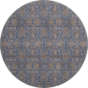 HomeRoots 8' Navy Blue & Beige Floral Washable Round Rug – UV Protected, Durable, & Pet-Friendly Design! 656840