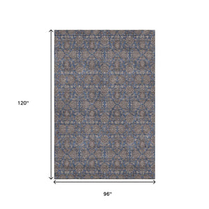 HomeRoots 8' X 10' Navy Blue Floral Area Rug - Washable, Stain Resistant, UV Protected for Family Spaces 656841