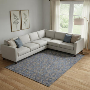 HomeRoots 8' X 10' Navy Blue Floral Area Rug - Washable, Stain Resistant, UV Protected for Family Spaces 656841