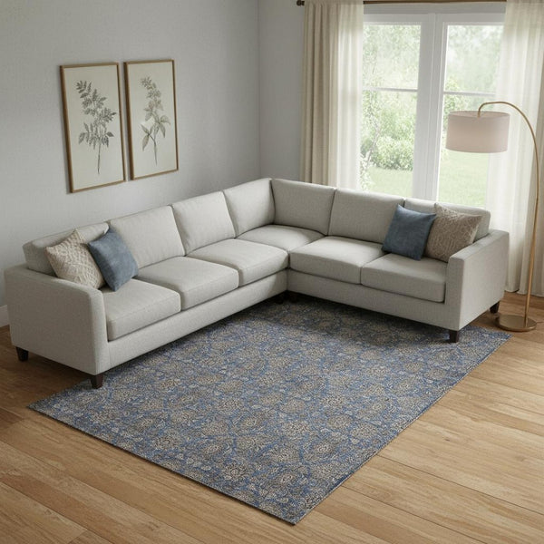 HomeRoots 8' X 10' Navy Blue Floral Area Rug - Washable, Stain Resistant, UV Protected for Family Spaces 656841