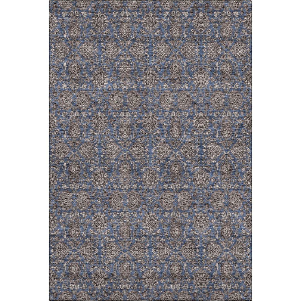 HomeRoots 9' X 12' Navy Blue & Beige Floral Area Rug - Washable, UV Protected, Stain Resistant for Busy Homes 656842