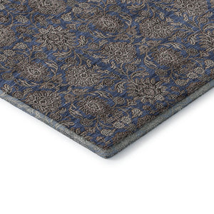 HomeRoots 9' X 12' Navy Blue & Beige Floral Area Rug - Washable, UV Protected, Stain Resistant for Busy Homes 656842